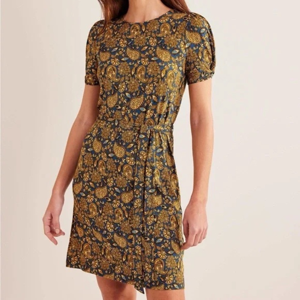 Boden Paisley Midi Dress in Navy and Mustard